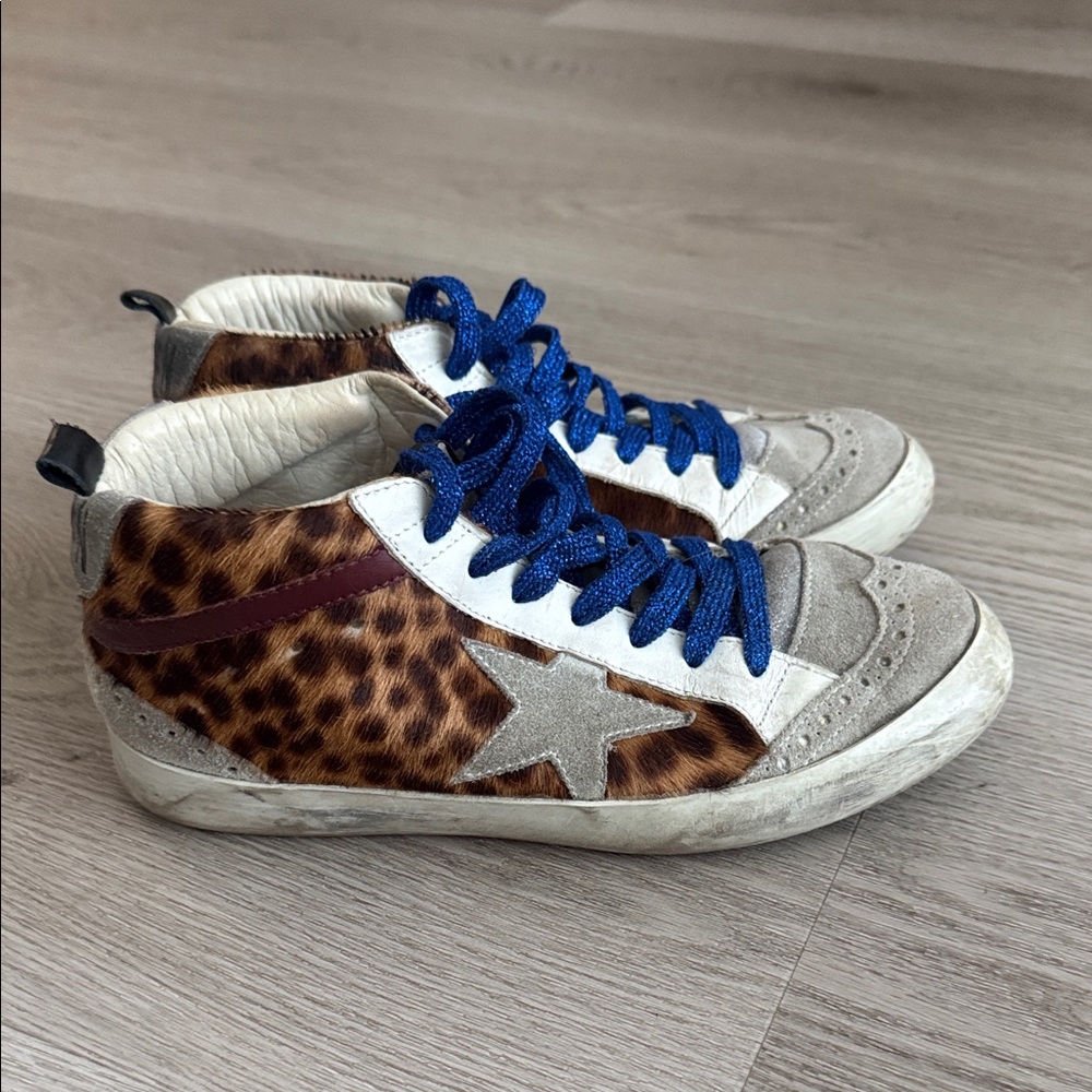 Golden Goose Mid Star Leopard Print Sneakers
